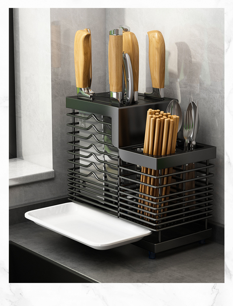 304不锈钢刀架厨房置物架家用台面放筷子刀具一体壁挂式收纳架详情13