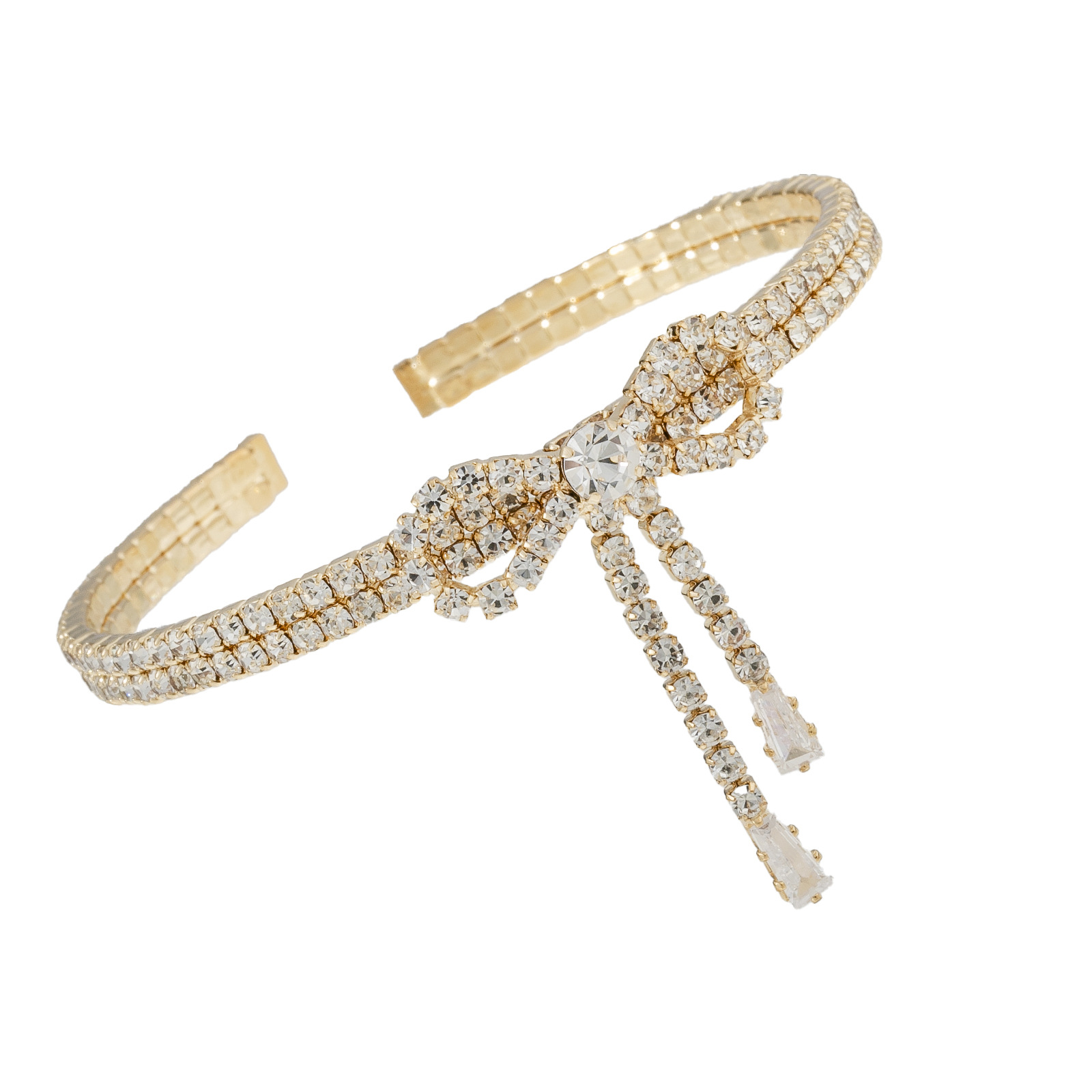 Korean InS-style bow diamond-encrusted bracelet with adjustable tassel opening elasticity, cross-border fashion design sense, rhinestone zircon claw chain pic 8