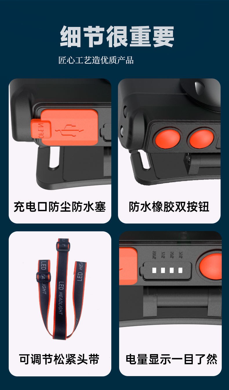 Pailide Cross-border high-power sensor headlamp with long-range flashing integrated 4+1 strong light aluminum alloy for outdoor night fishing and cycling pic 20