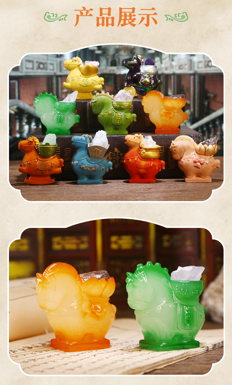 Tang Sancai cultural relics energy blind box, cartoon trendy toys, crystal design, resin handicrafts, ornaments, table ornaments, blind box pic 16