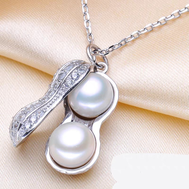 日韩轻奢18K铜微镶满钻花生珍珠吊坠时尚ins个性锁骨链饰品吊坠详情6