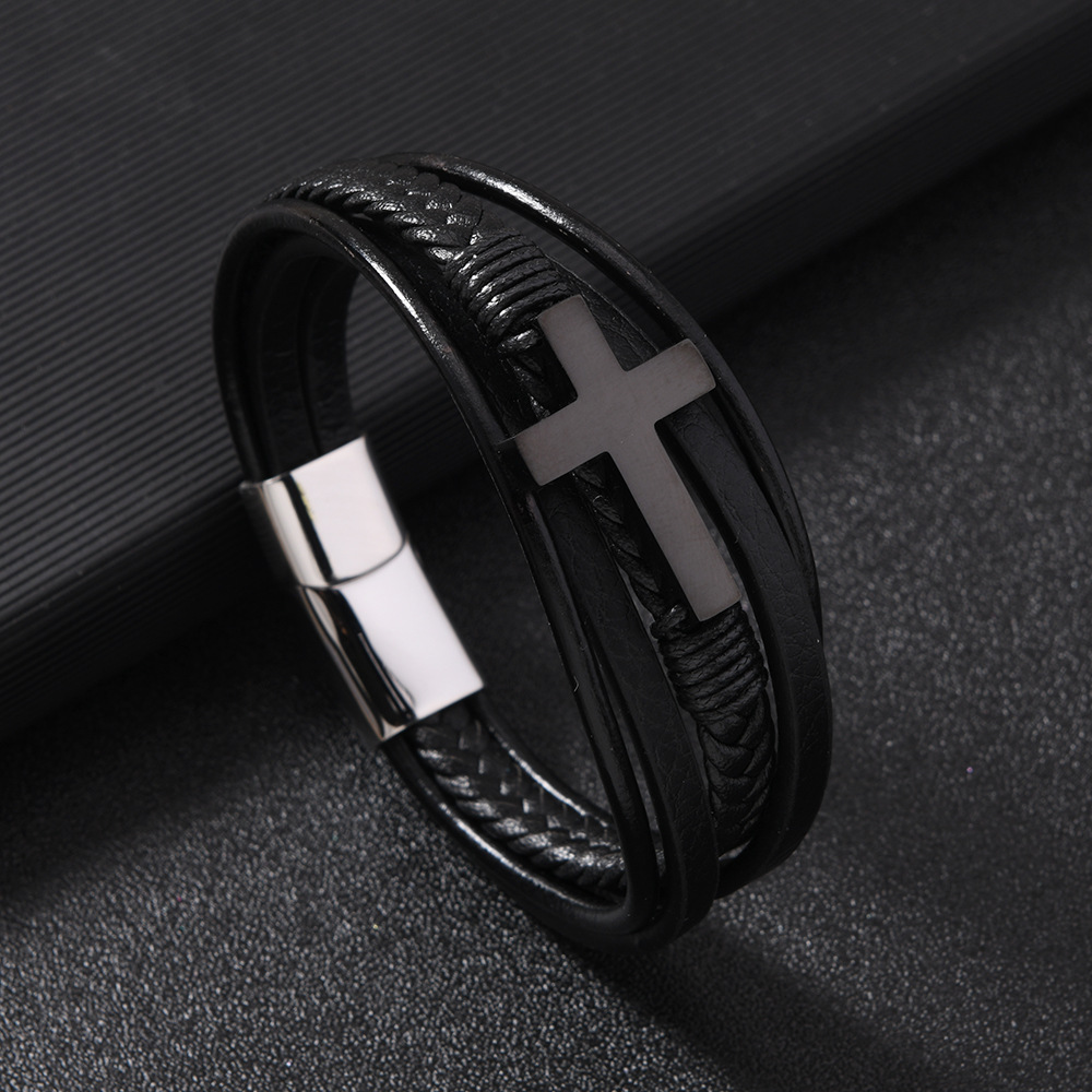 速卖通希音爆款男士手环 多层编织皮革手链时尚个性磁吸扣手链详情10