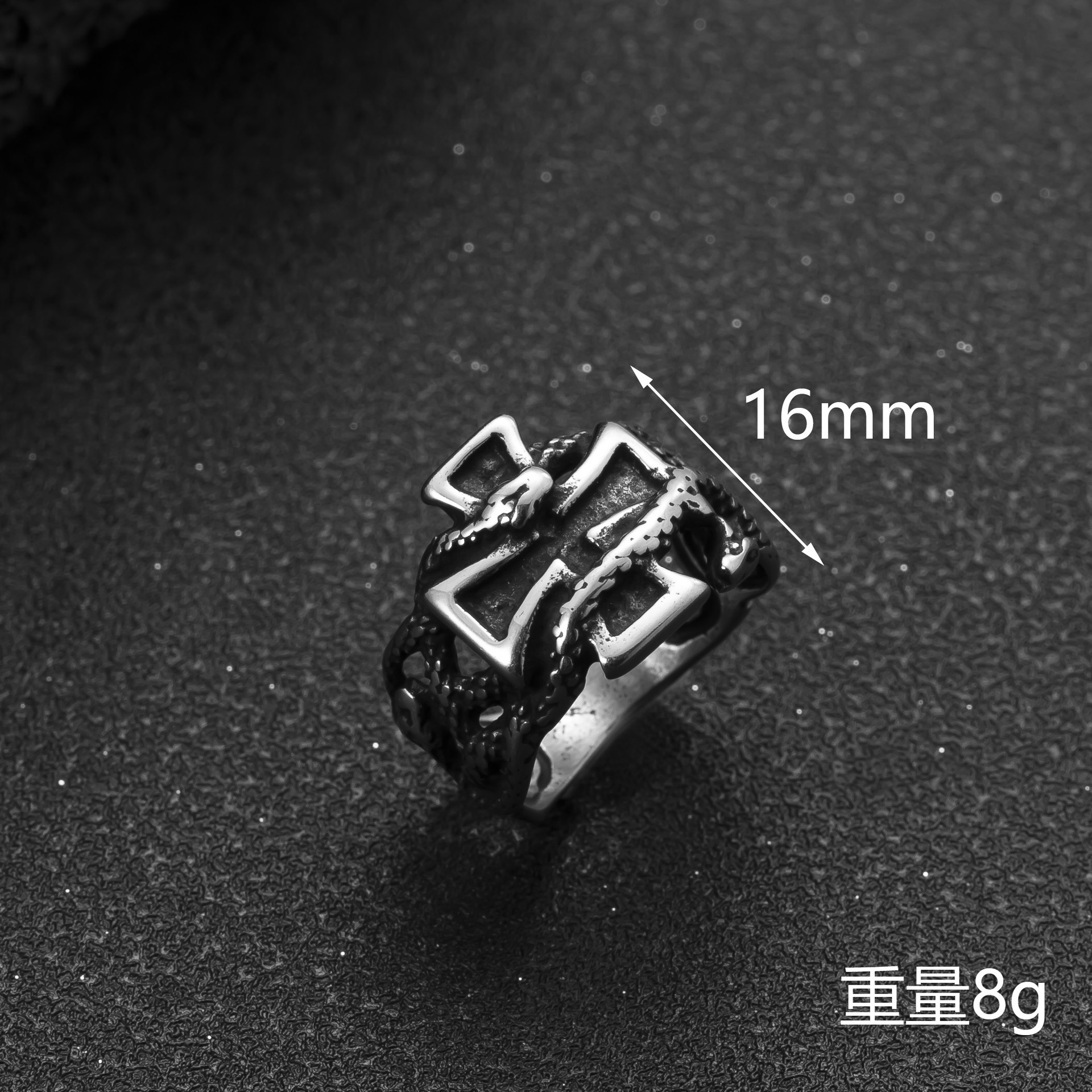 跨境新品不锈钢饰品个性朋克风男士指环铸造骷髅头钛钢戒指批发厂详情9