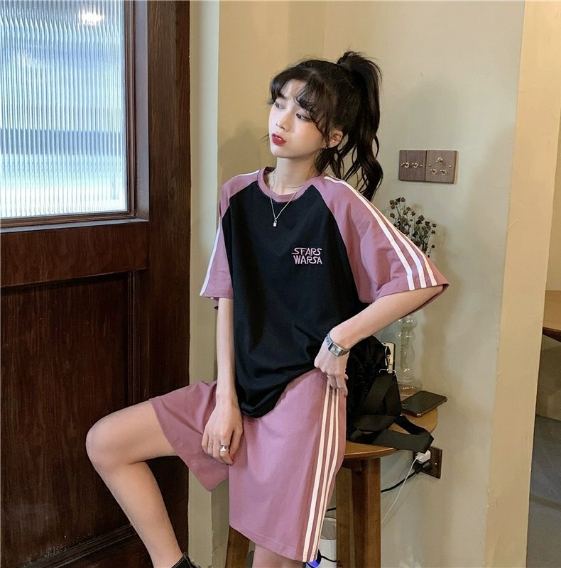 夏季跑步中考初中短袖休闲运动服套装女宽松短裤体育考试五分裤详情18