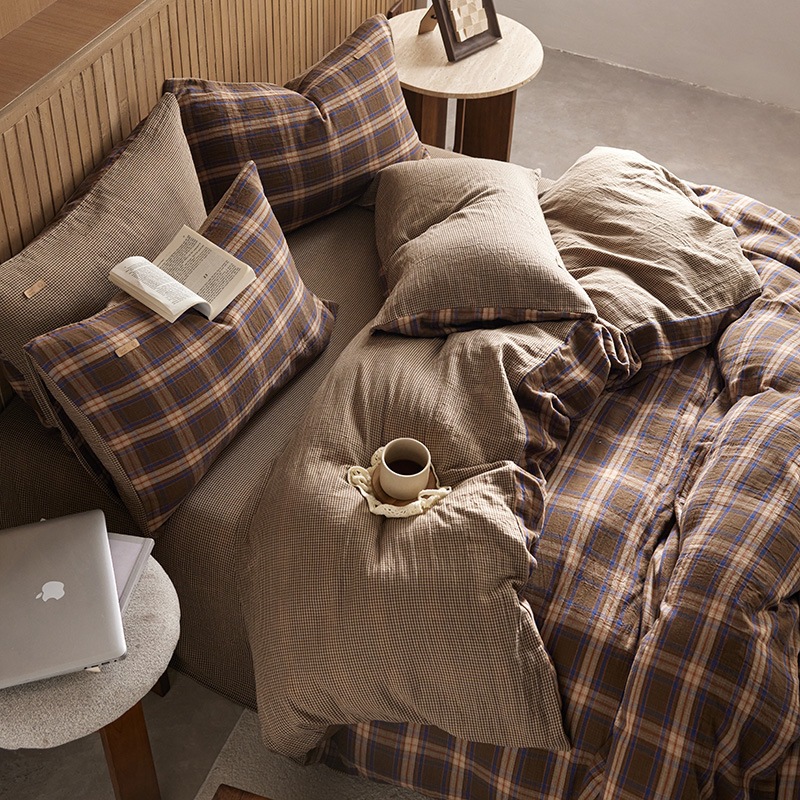 All-cotton Class A double-layer yarn four-piece set, double-layer yarn quilt cover and bed sheet four-piece set, pure cotton double-layer yarn checkered four-piece set pic 40