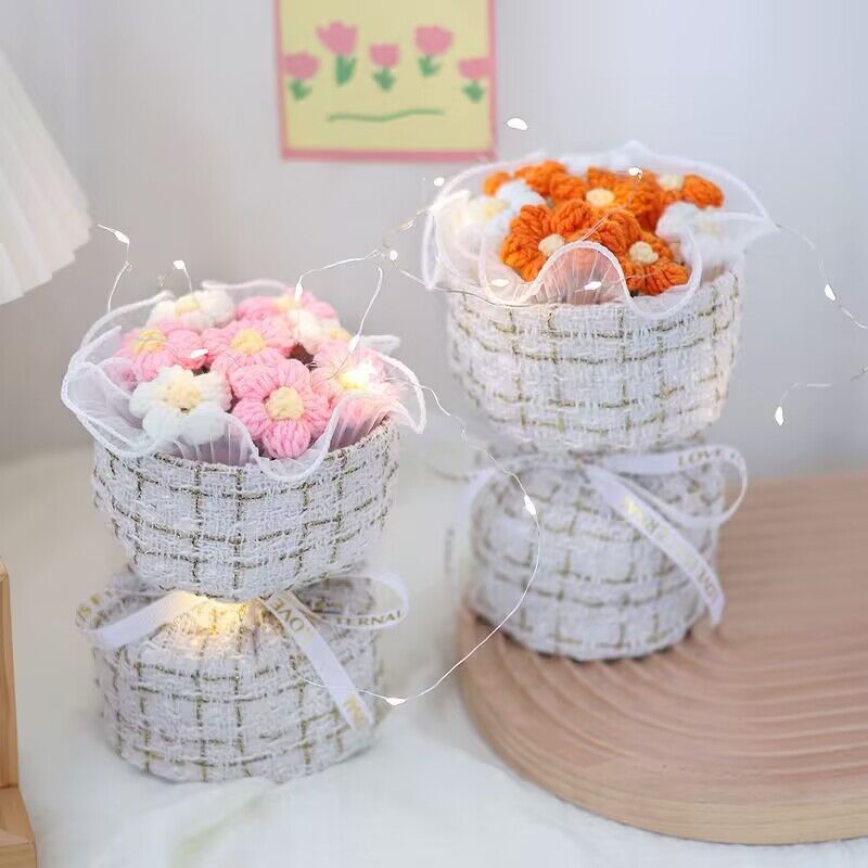 创意针织毛线仿真泡芙花束小香风精美走心闺蜜生日礼物母亲节送人详情13