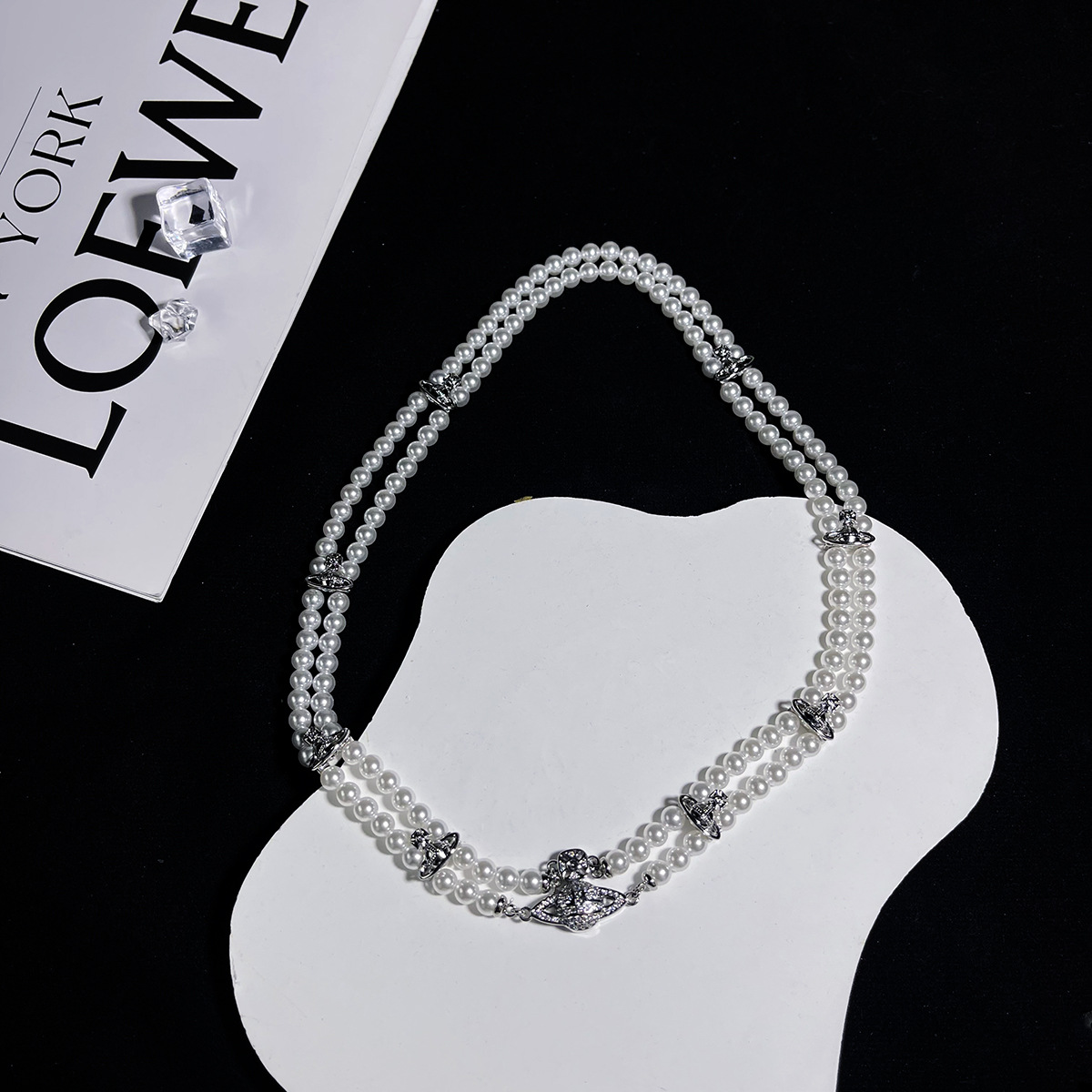 Doble capa collar de perlas de saturno nicho lujo ligero sensación premium cuello cadena de clavícula diseño original accesorios mujer clavícula pic 5