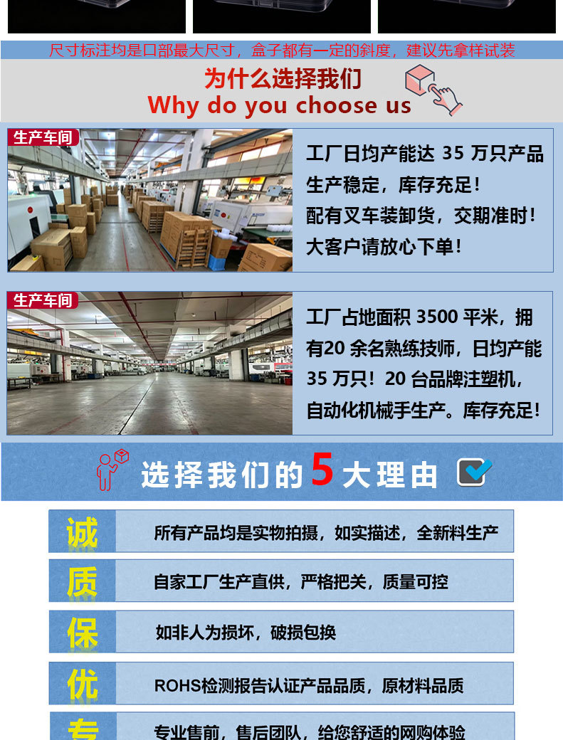 塑料桌面收纳盒正方形pp方盒翻盖透明包装盒零件包装储物零件透明详情6