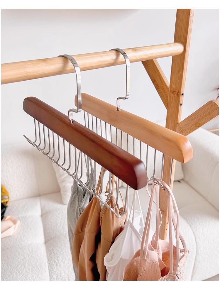 8-hook wooden hanger hanger for storing underwear, vests and ties, student dormitory solid wood wavy drying hanger pic 11