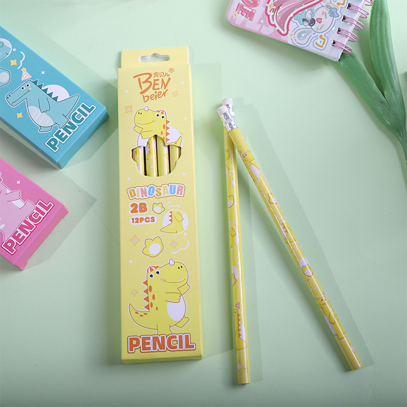 New cute cartoon pencils, little dinosaur 2b pencils, 12 pieces in a box, essential learning stationery for primary school students, sketching pens pic 11