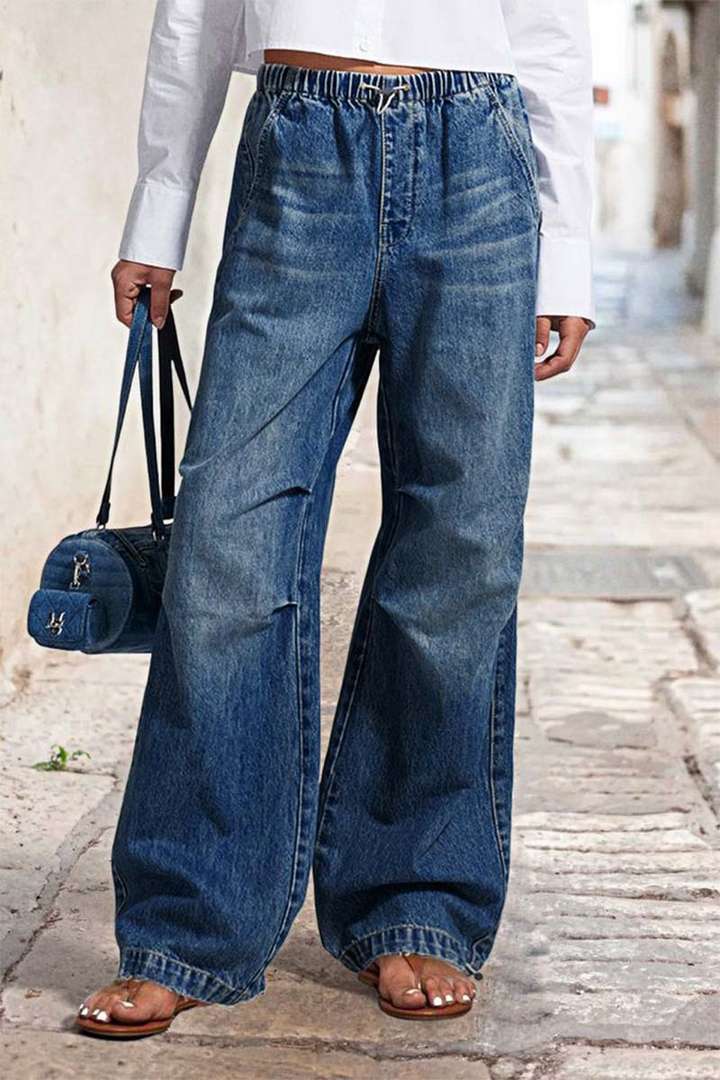 Spring 2025 new collection: Mid-waist wide-leg pleated loose jeans for women, street retro straight-leg pants for women pic 10