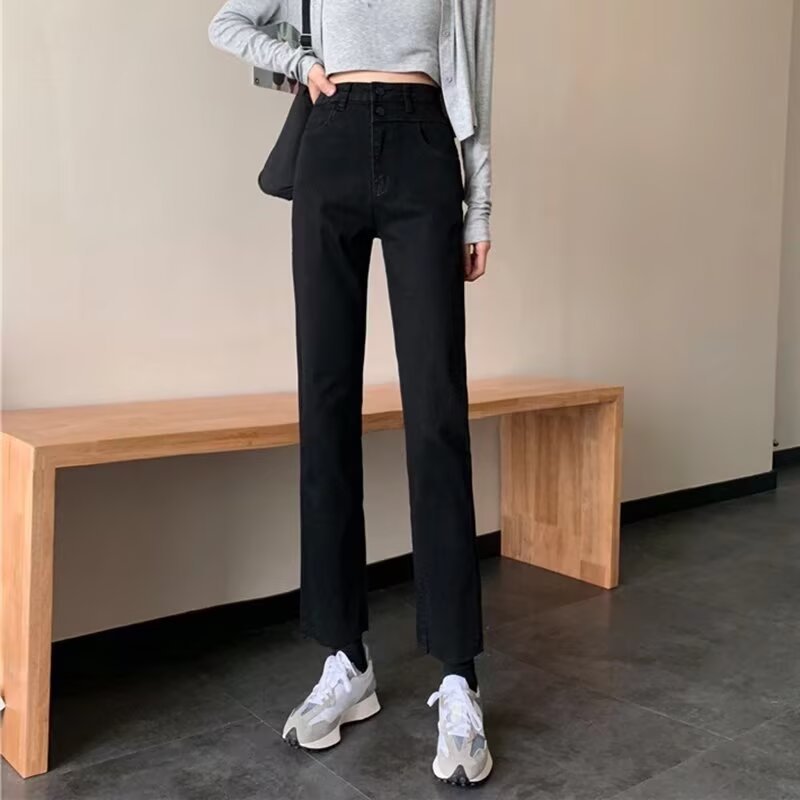 直筒牛仔裤女修身韩版2023春秋新款高腰烟管裤百搭显瘦九分裤子潮详情10