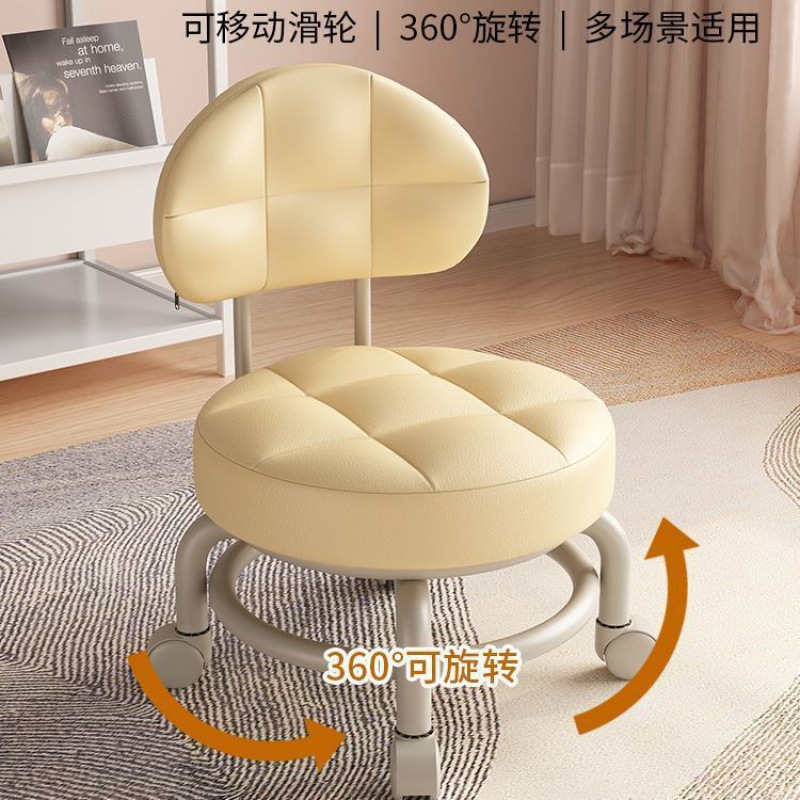 小凳子门口可移动家用换鞋凳有靠背椅子客厅滑轮矮凳美缝擦地带娃详情2