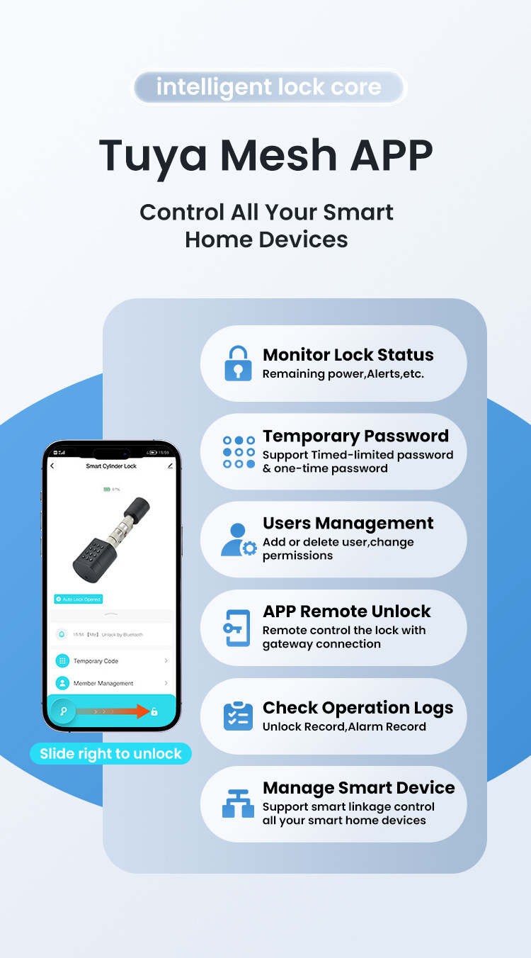 Cross-border smart lock core, graffiti all Bluetooth fingerprint password lock, indoor office apartment adjustable smart door lock pic 6