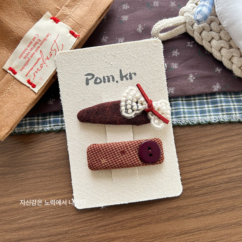 新款韩版布艺格纹蝴蝶结蕾丝纽扣发夹甜美儿童百搭发夹侧边夹发饰详情16