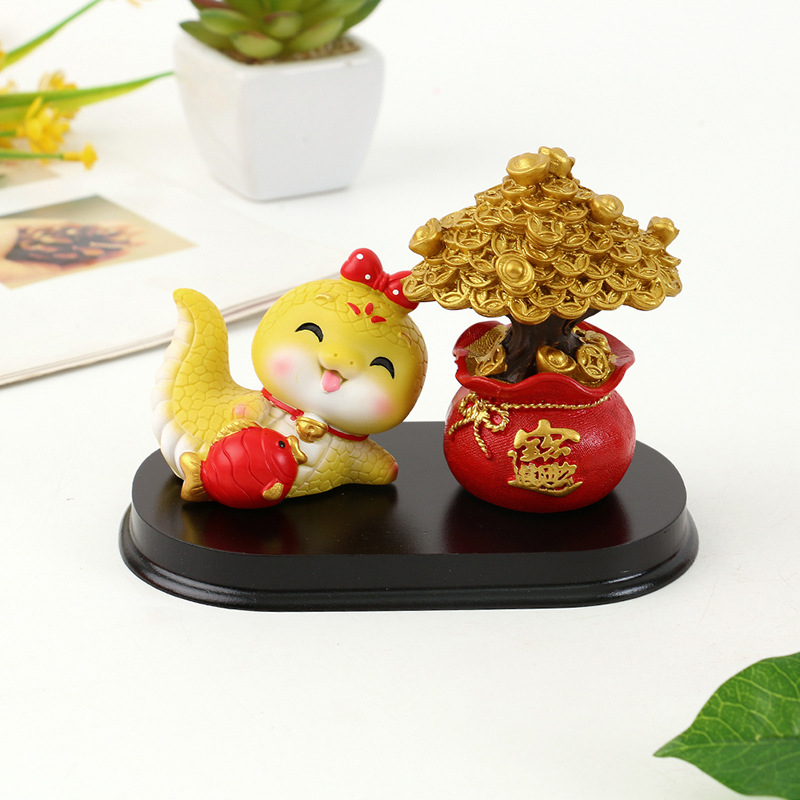 跨境树脂工艺品新年福袋钱袋摇钱树金钱发财树生肖蛇摆件客厅家居详情3