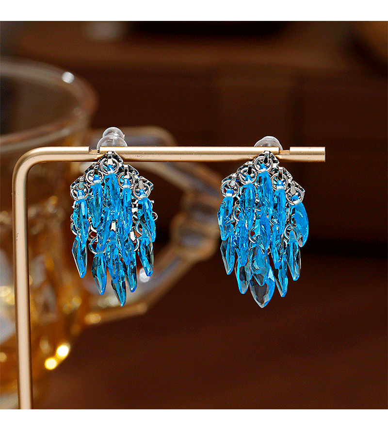 时髦个性轻奢水滴几何水滴流苏耳环女直播爆款超闪气质高级感耳饰详情2