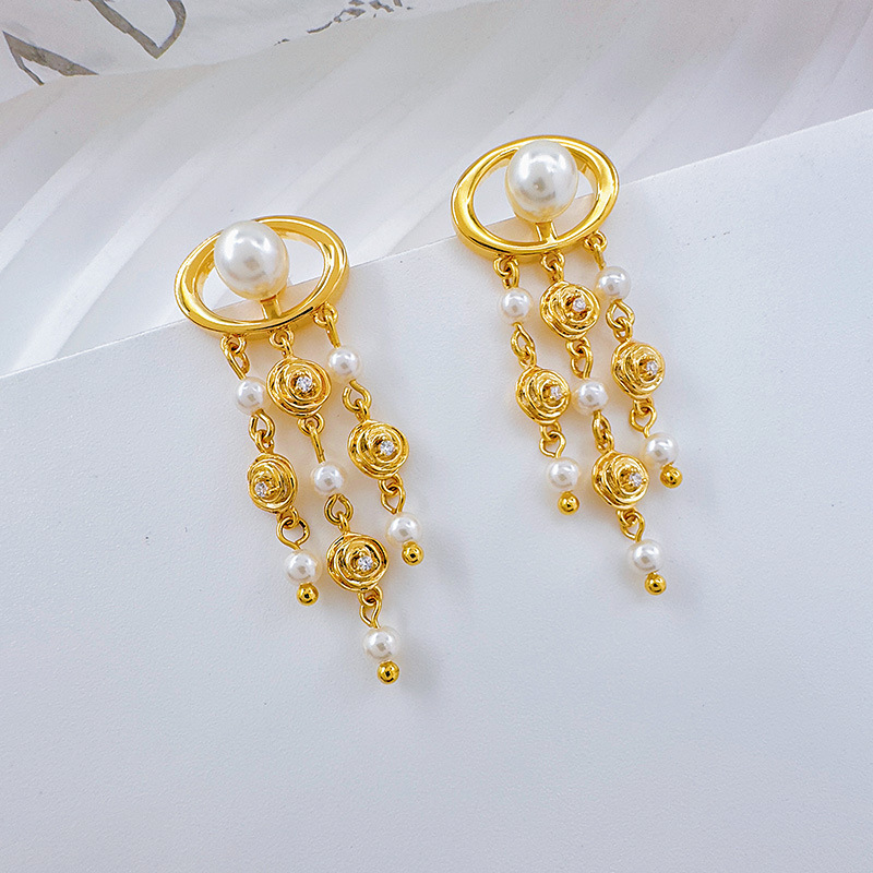 Nuevo estilo moda mujer pendientes calado rosa flor perlas pendientes premium sentido borlas magos luz accesorios de oído de lujo pic 14