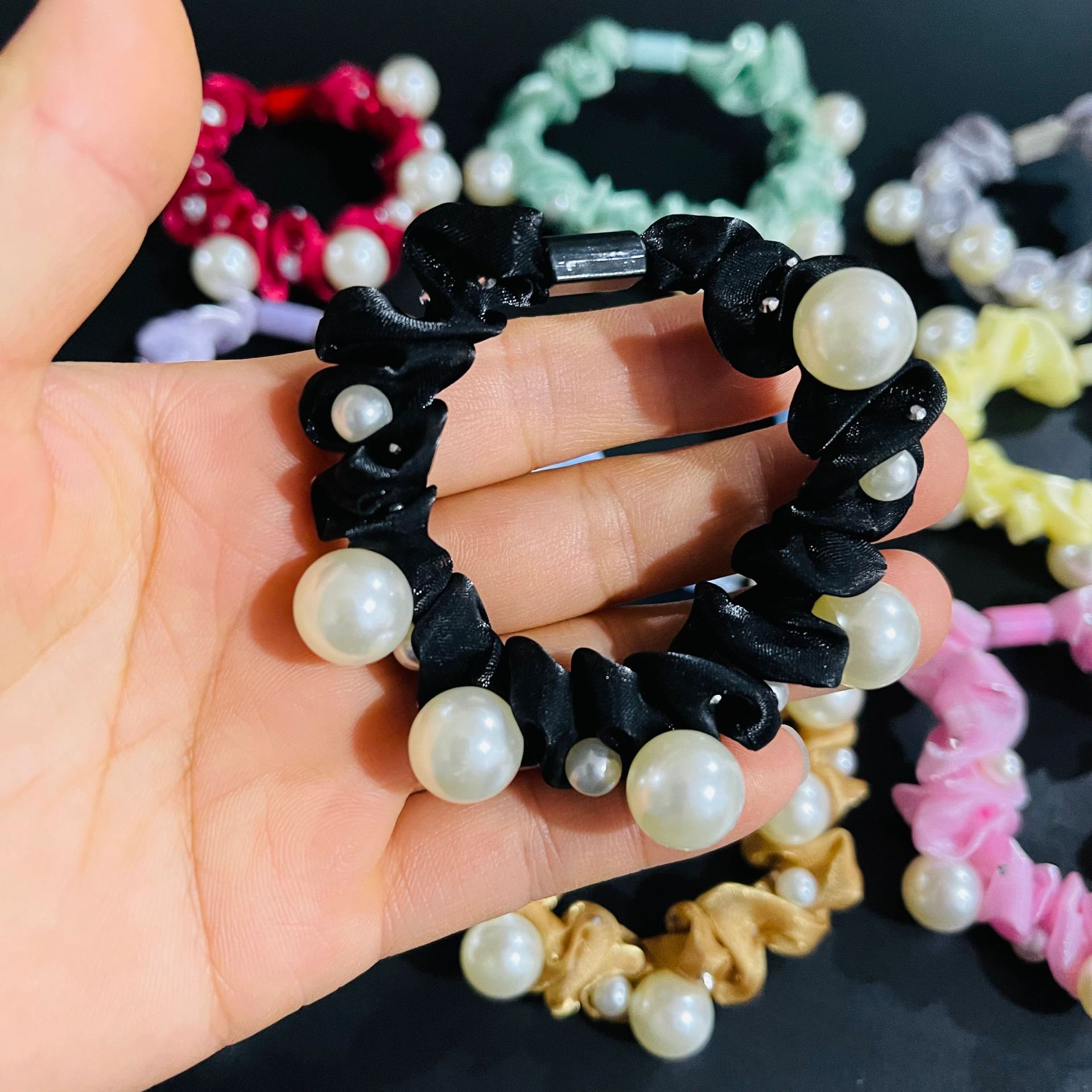 【1-9 Zone 】 No. 191 Pearl Hair Band, 100 yuan per bundle, large and small pearl hair band, Korean style hair tie, new style bun hair decoration, leather band hair tie, wholesale 1 yuan pic 5