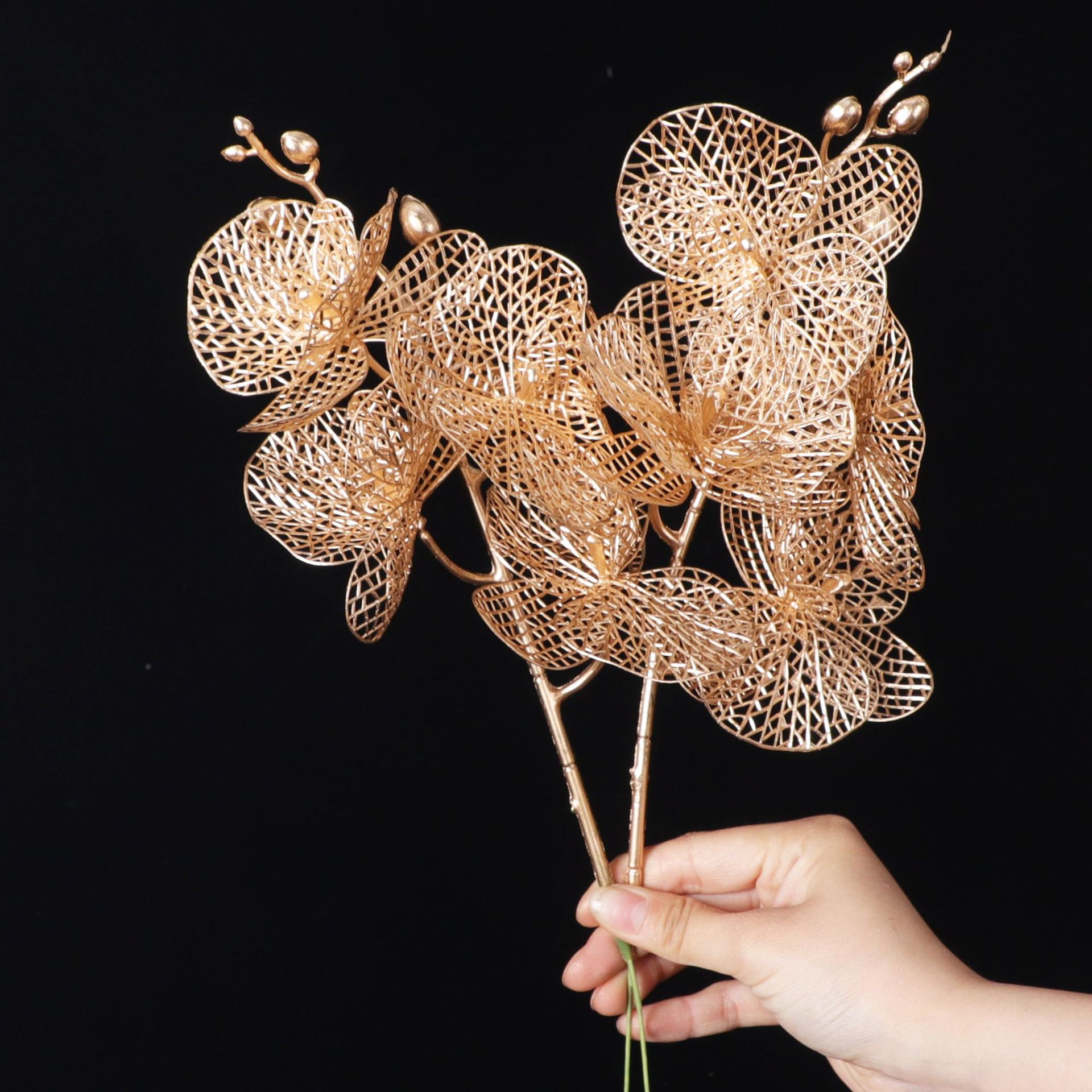 圣诞装饰金色蝴蝶兰花银色蝴蝶兰金银色蝴蝶兰花头叶子仿真花详情13