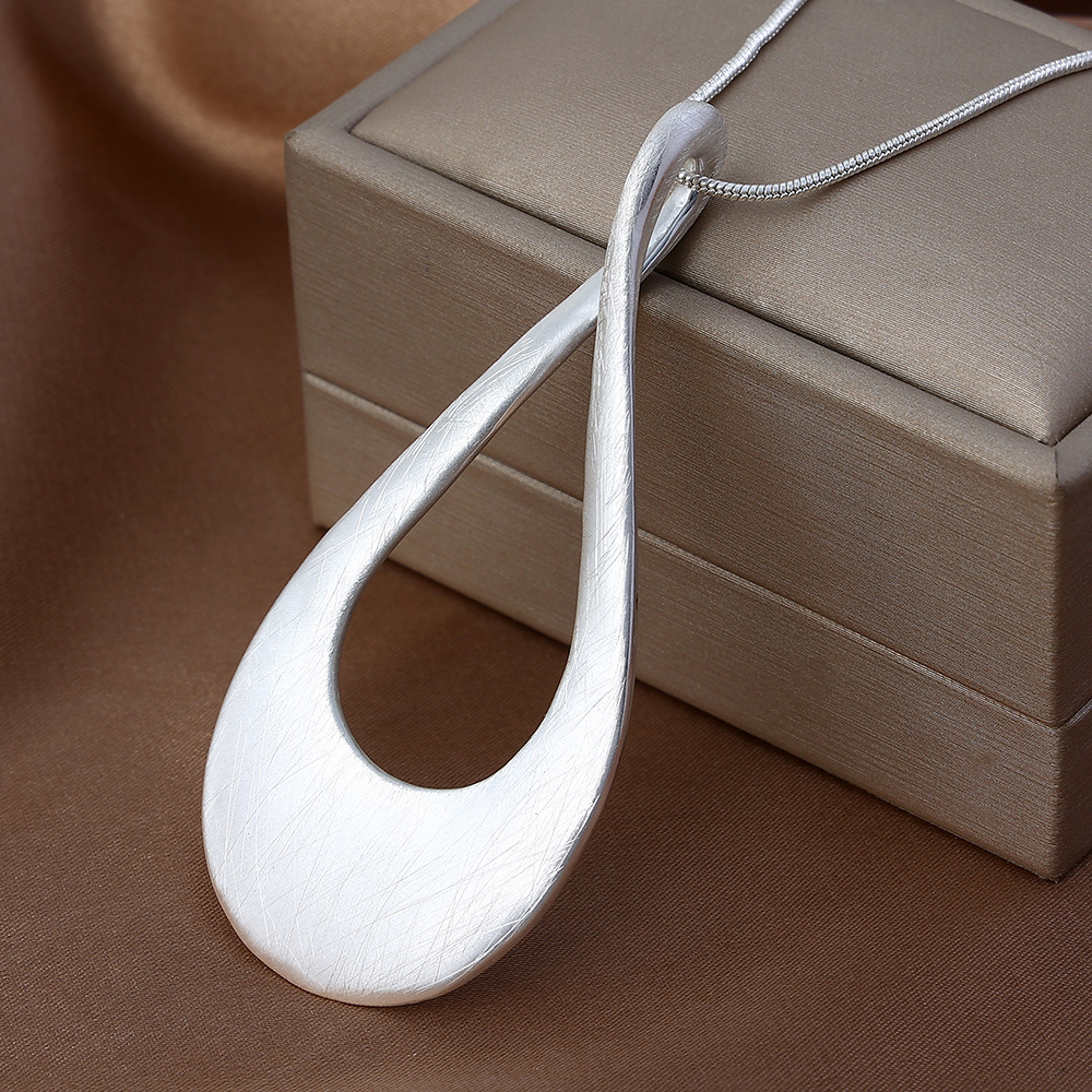 亚马逊跨境爆款简约小众设计感欧美外贸水滴形拉丝饰品吊坠毛衣链详情9