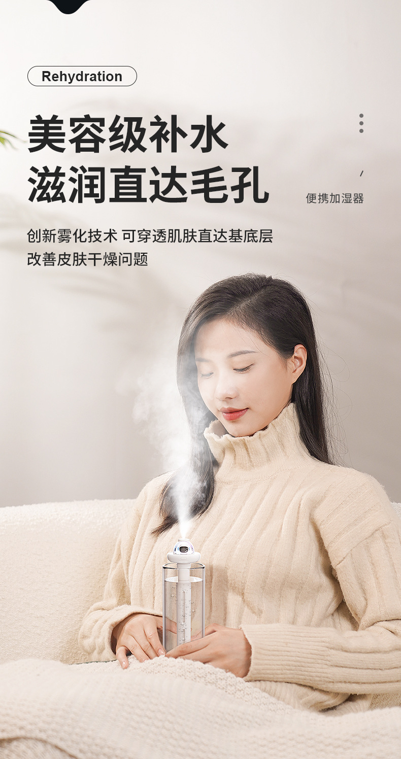 加湿器家用卧室静音桌面空气喷雾雾化器车载雾化大容量大喷雾便携详情8