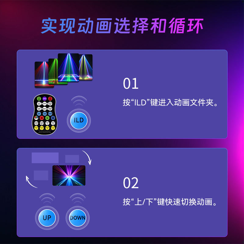 New dual-projection full-color 3D animation laser light, seven-color rotating atmosphere projection light beam, line laser stage light pic 13