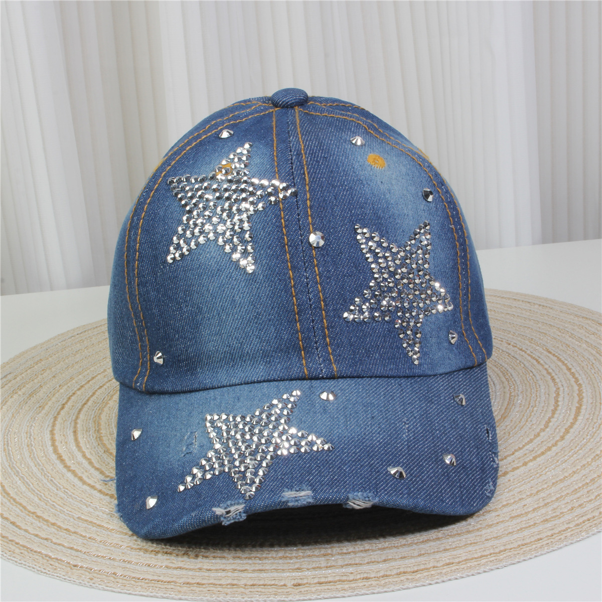 2024新款女士水钻镶钻牛仔布时尚洋气鸭舌帽休闲显脸小成人棒球帽详情20