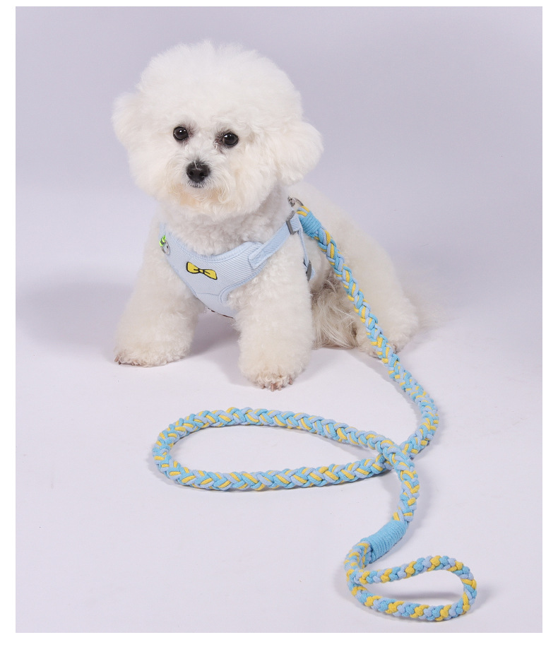 Hand-woven knitted pet leash, colorful twisted rope, outdoor dog walking leash pic 14