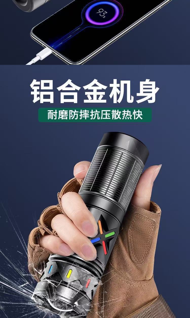 跨境新品强光手电筒户外超亮远射伸缩便携白激光充电激光炮手电电详情9