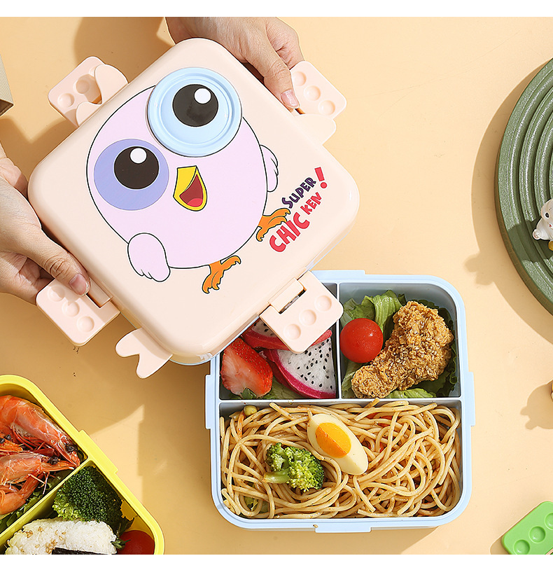 卡通儿童饭盒学生带饭分格便当盒可微波炉加热餐盒塑料午餐盒批发详情11