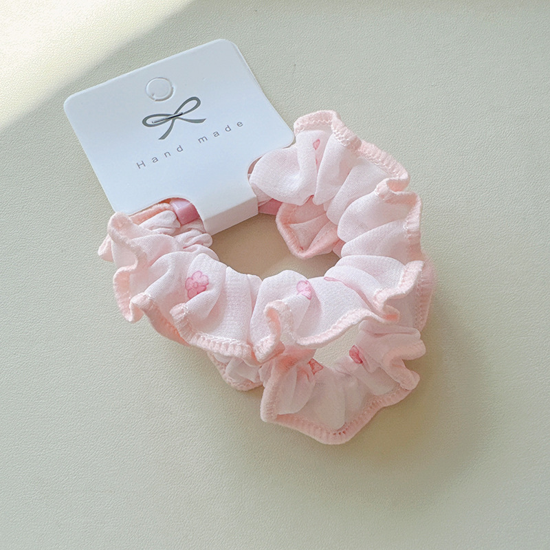 Two flower-patterned fabric ponytail hair bands for a cute and fresh girl, sweet and versatile, with lace small intestine loops and bun hair ties pic 7