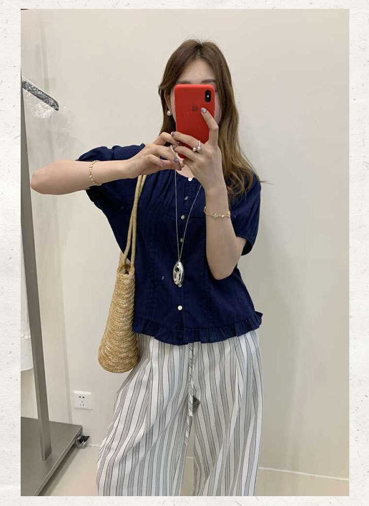 苏珊 法式减龄短袖衬衫女2025新款夏季高级感显瘦小衫上衣TW527详情11