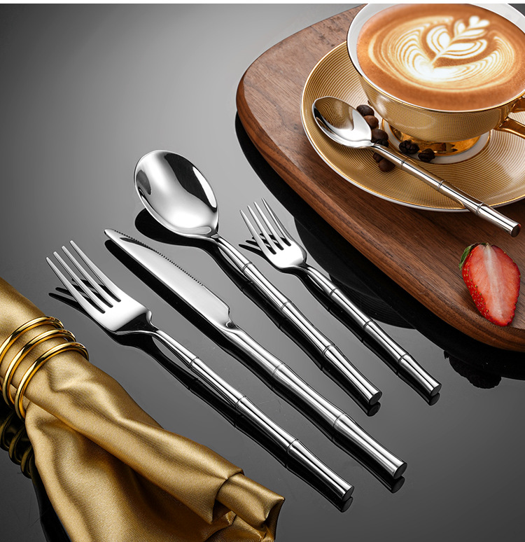 304不锈钢创意高档礼品酒店精品竹节西餐具牛排刀餐叉甜品勺筷子详情11