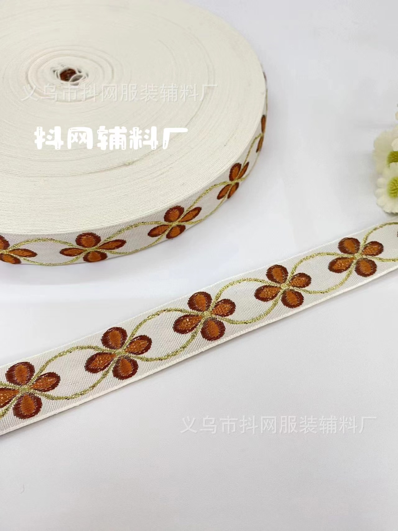 2cm four-leaf clover handmade DIY bow accessory ethnic style jacquard embroidery ribbon hair accessory bag edge strap gift box bag pic 9
