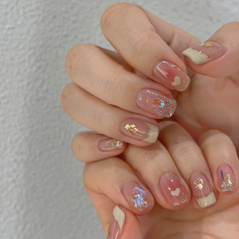 Wholesale of handcrafted wearable nails for Internet celebrities, medium and long heart-shaped diamond nail nail plates, nail patches, false nails, jelly glue pic 18