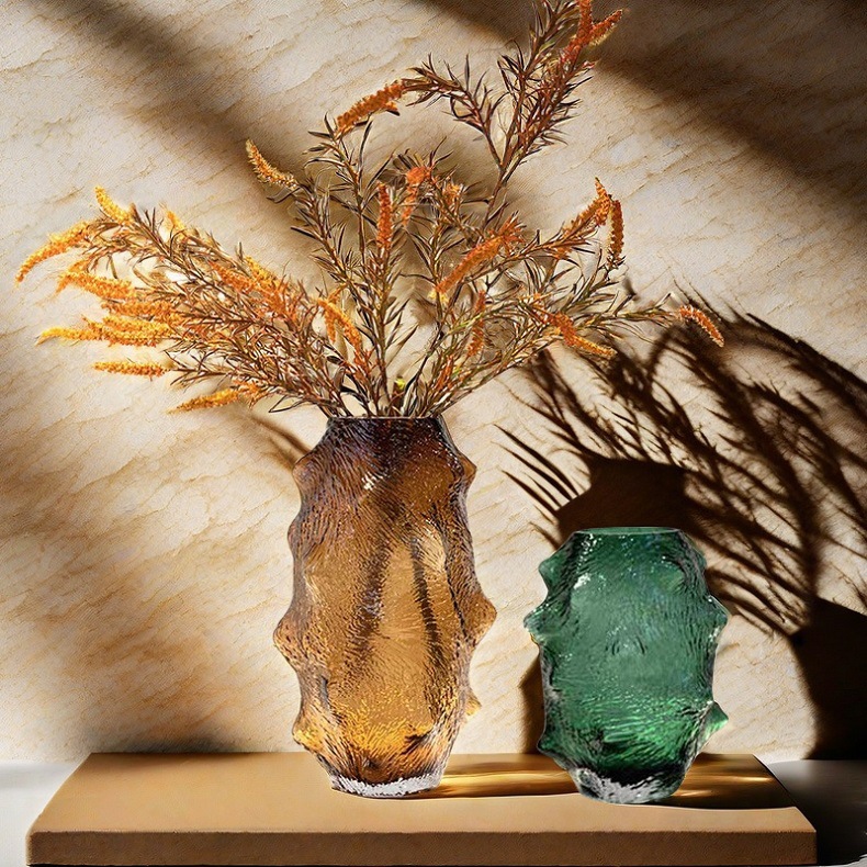 富雅海参玻璃花瓶复古色不规则身形皱纹创意装饰摆件客厅餐桌插花花器详情19