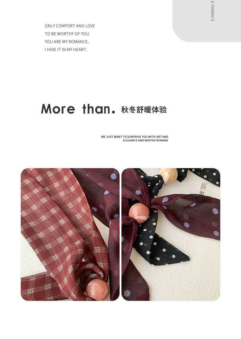 The new checkered scarf for spring/Summer 26 features a Korean long silk scarf with polka dot retro decoration and a stylish color combination that is versatile for daily use pic 4