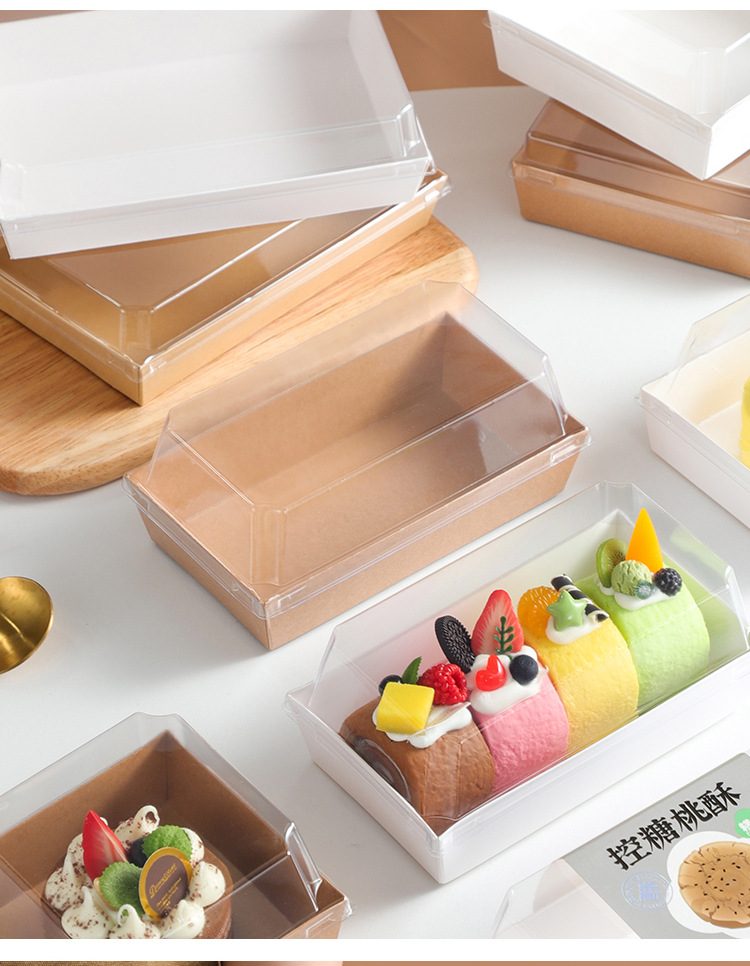 Cross-border rectangular cake box, meat floss small shell packaging box, snow beauty transparent paper-plastic box, sandwich dessert box pic 11