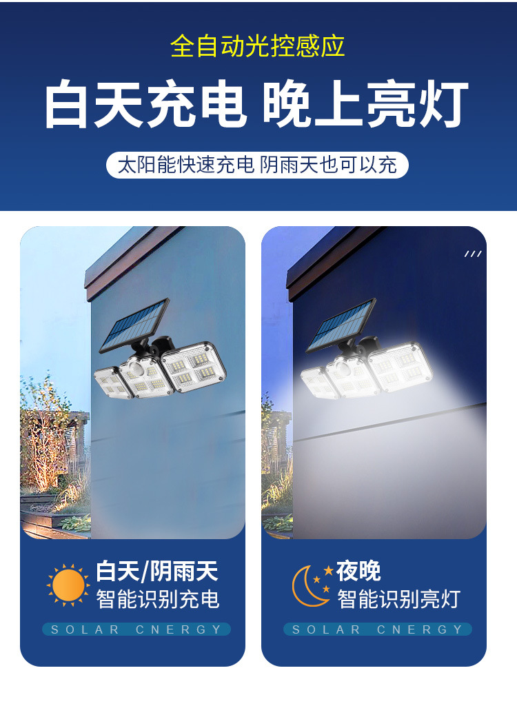 工厂直供户外太阳能璧灯旋转分体防水路灯人体感应道路照明庭院详情13