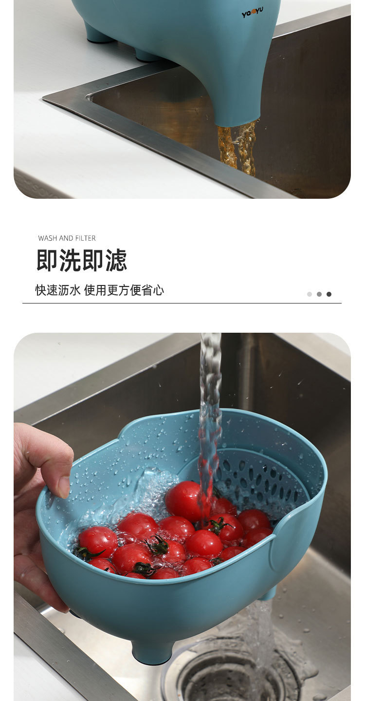 沥水篮家用厨房免打孔过滤洗菜篮多功能水果蔬菜篮大象沥水篮创意详情4