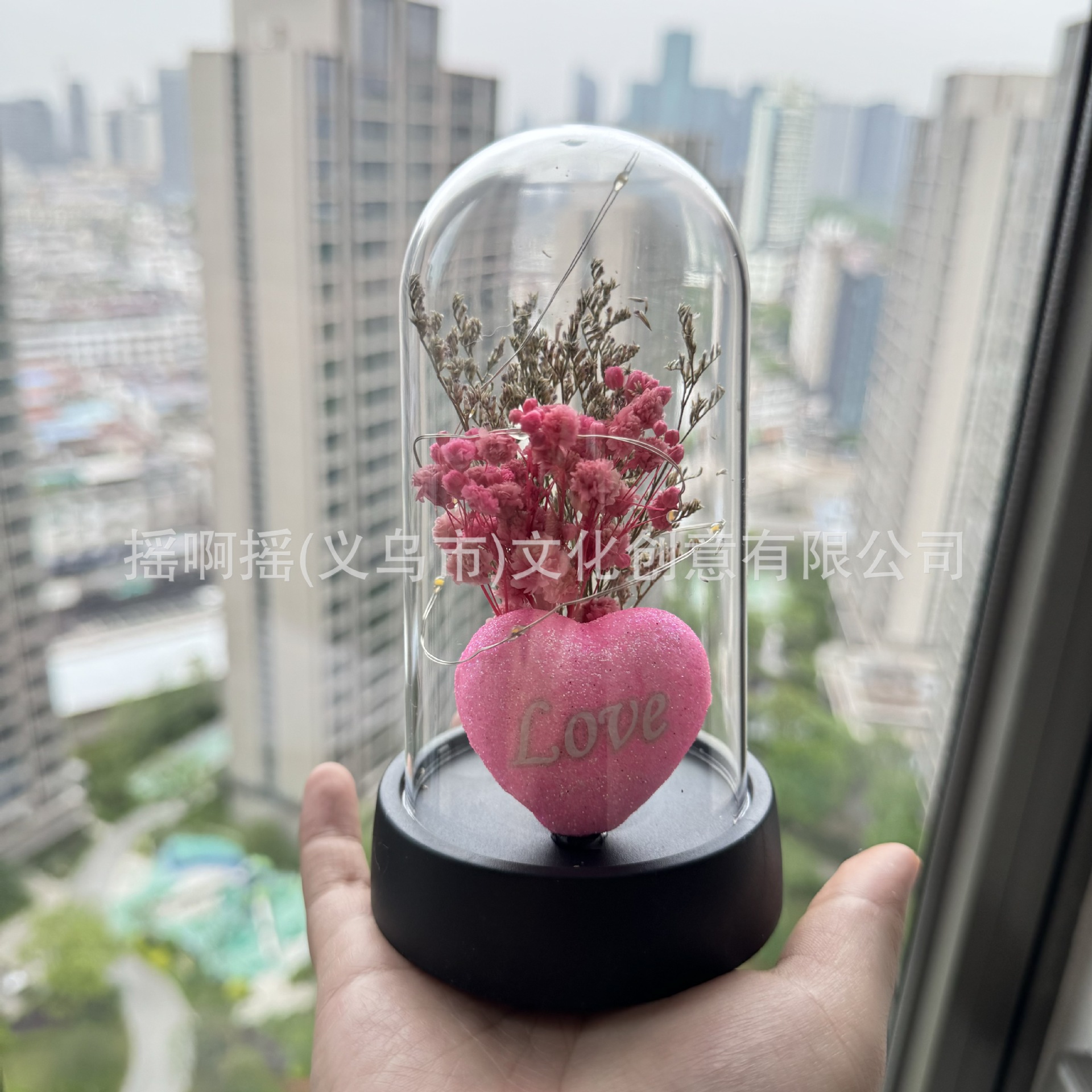 跨境玻璃罩永生花玫瑰花灯三八情人节创意摆件场景布置氛围装饰灯详情12