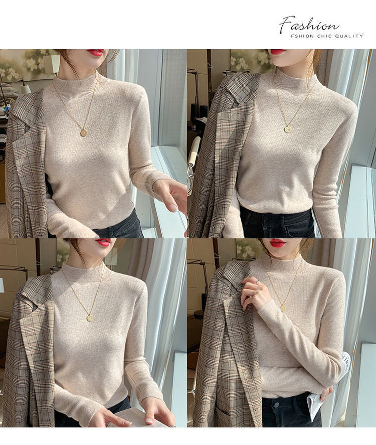 The semi-high-neck sweater is a new style for women in 2025. It can be paired with a knitted base layer for a slimming and form-fitting long-sleeved, versatile and stylish top pic 5