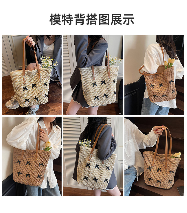 跨境草编包蝴蝶结编织包包女新款潮时尚度假风草编包复古大容量托特包沙滩包手工草编包详情8