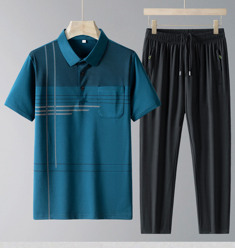 帝宇神龙运动套装男夏季中老年冰丝POLO衫短袖两件套速干爸爸装详情16