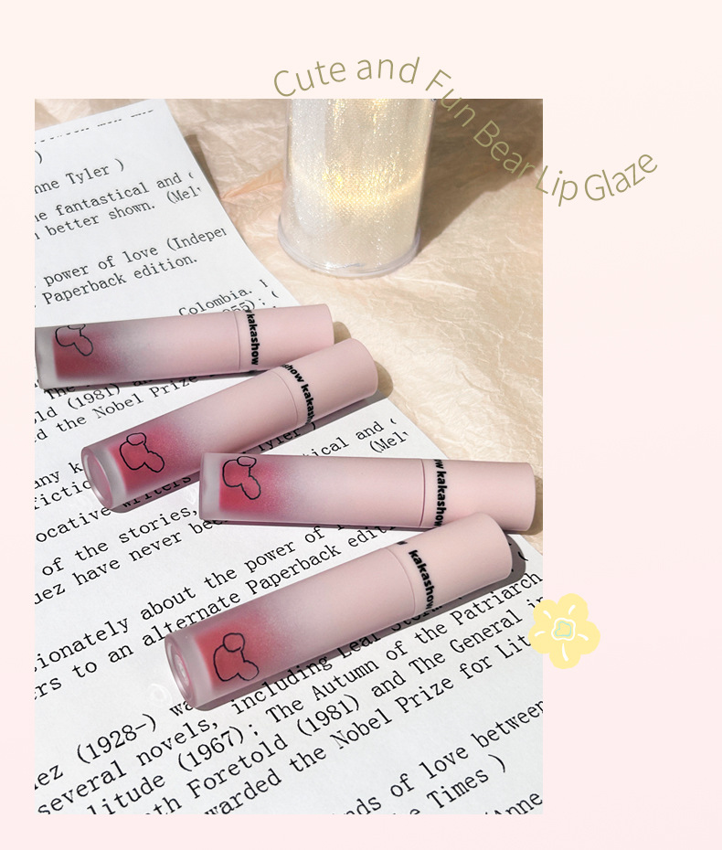 kakashow Cute Bear Lip Gloss Velvet Matte and fair-toned two-in-One Lip Mud Lipstick for girls at affordable prices pic 14