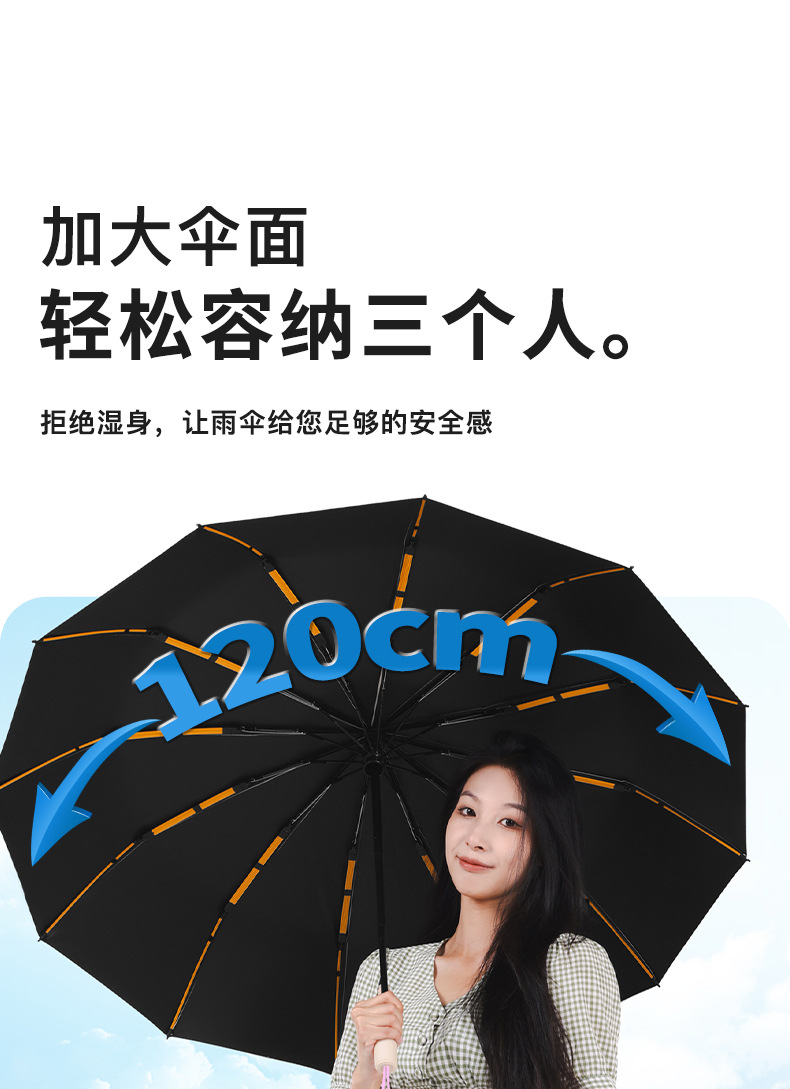 黑胶加厚192骨雨伞折叠伞全自动太阳伞加固抗风暴男遮阳防晒现货详情19