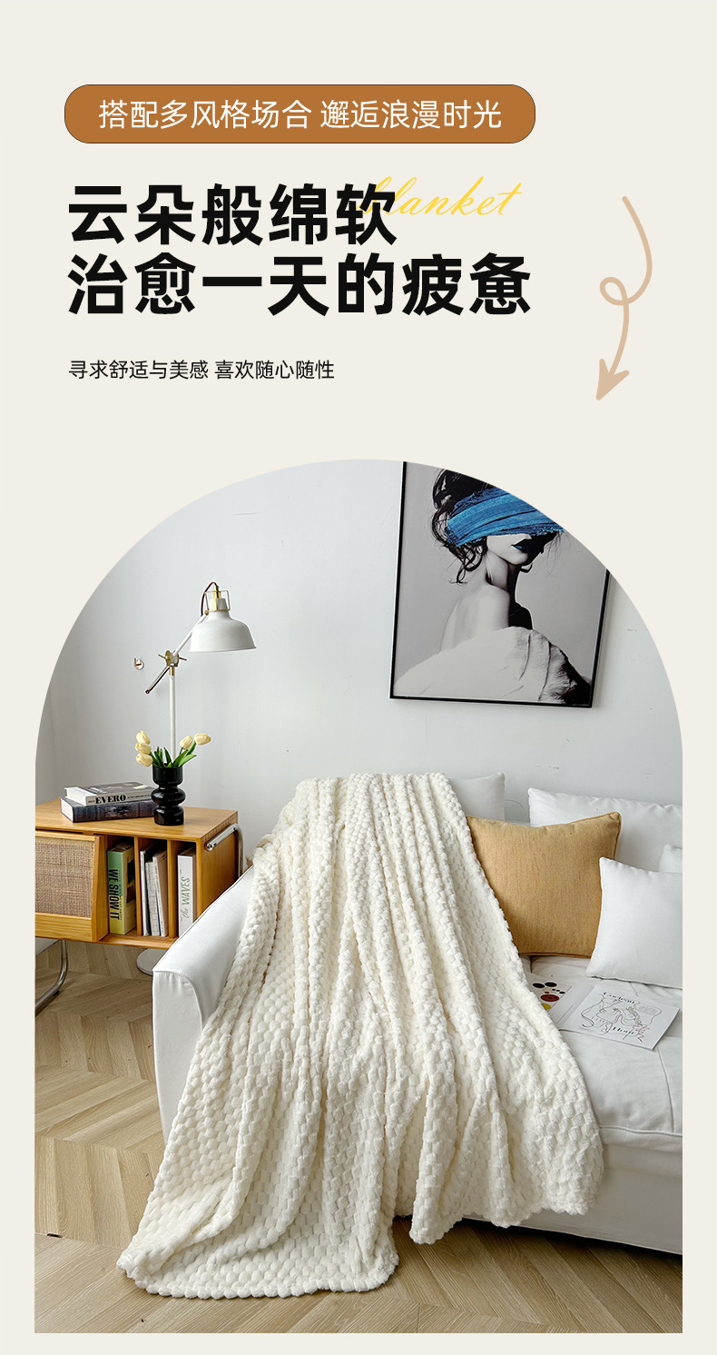 单层毛毯现代简约龟背绒纯色午睡空调盖毯办公室礼品四季毯子批发详情1