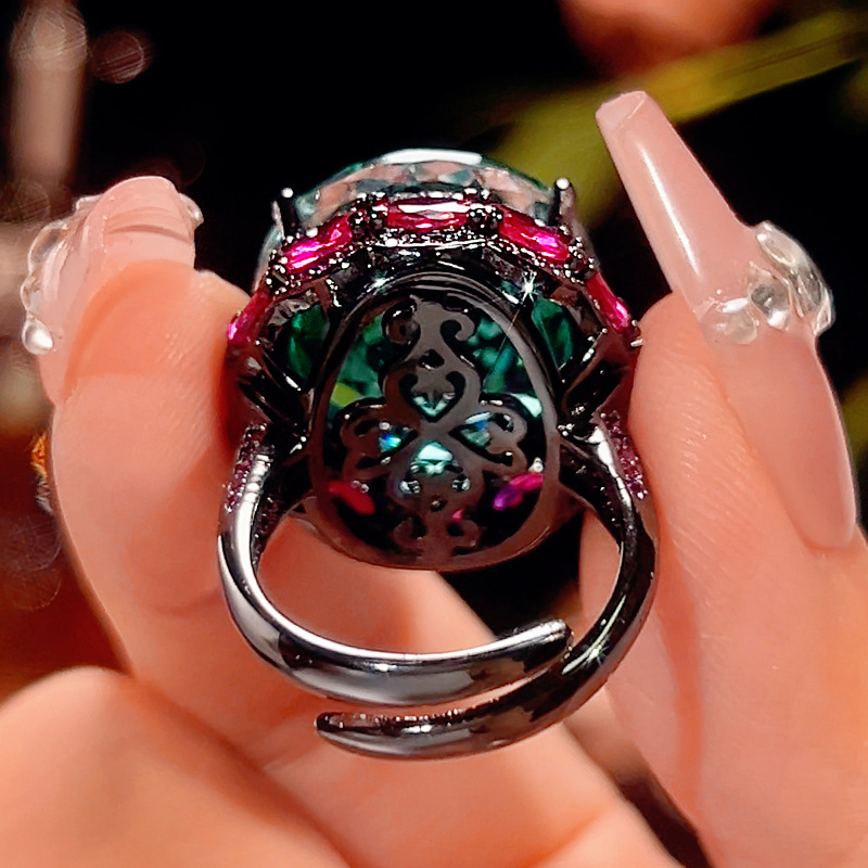 2025新款庄生生珠宝铜底镀金仿真干枯玫瑰轻奢豪镶古戒指石18*20详情3