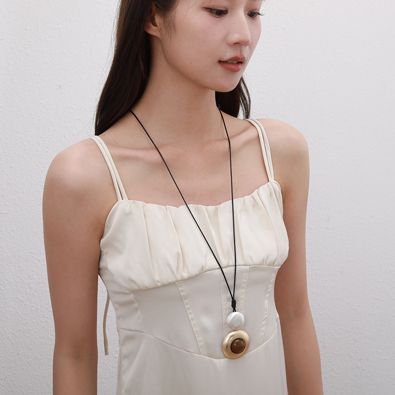 跨境新款亚马逊专供长项链圆形几何金属女士精致欧美设计感毛衣链详情10